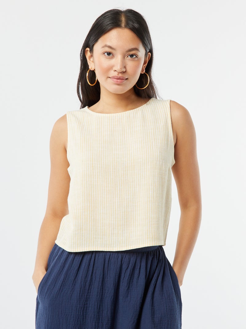 Blouse crop en lin mélangé JAUNE - Kiabi