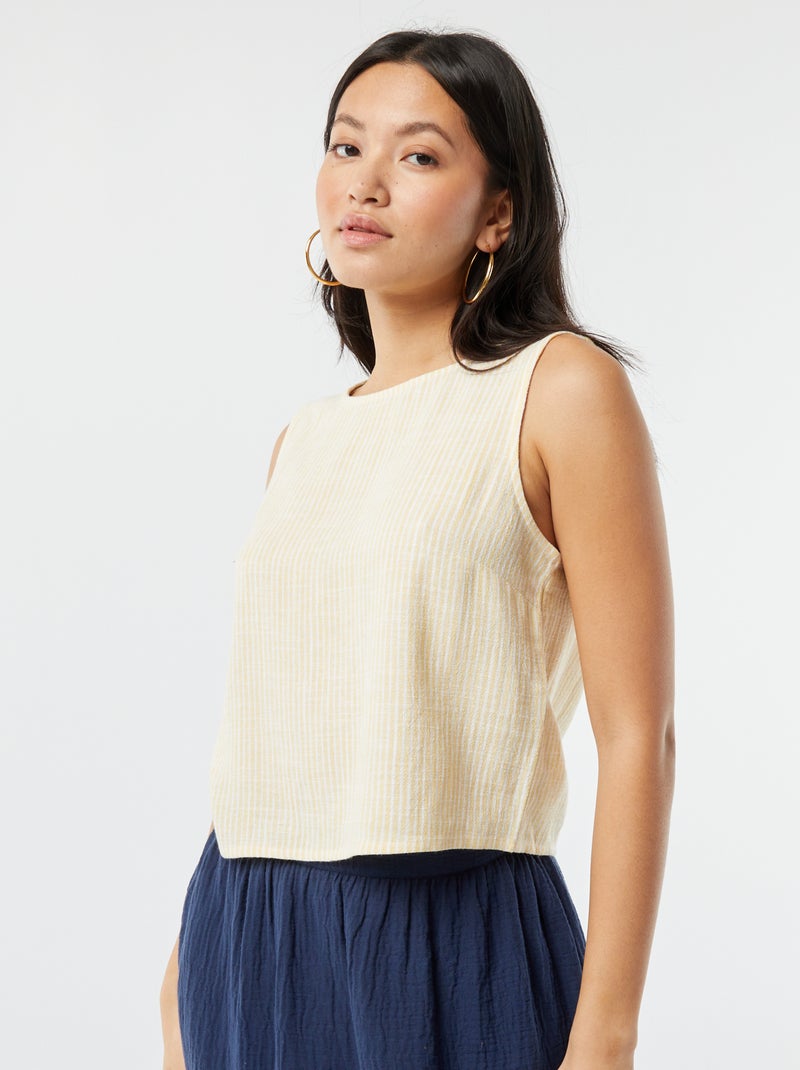 Blouse crop en lin mélangé JAUNE - Kiabi