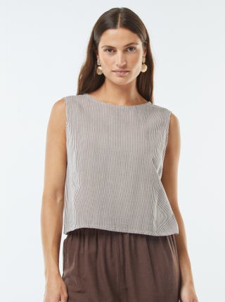 Blouse crop en lin mélangé sans manches