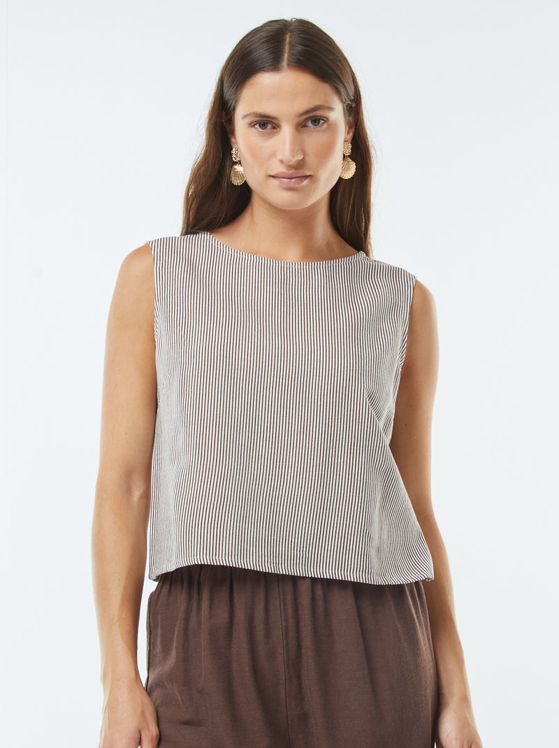 Blouse crop en lin mélangé sans manches Beige - Kiabi