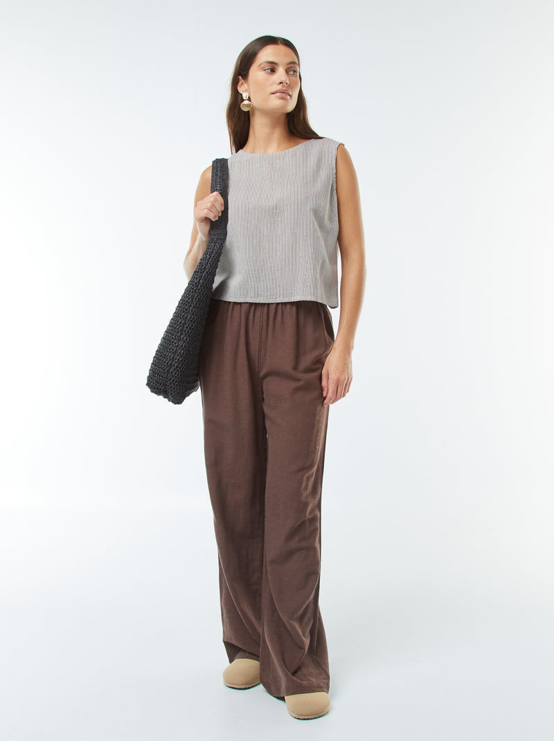 Blouse crop en lin mélangé sans manches Beige - Kiabi