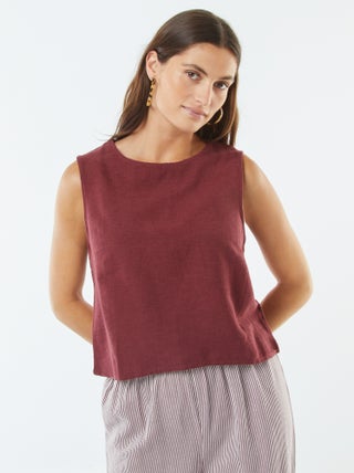 Blouse crop en lin mélangé sans manches