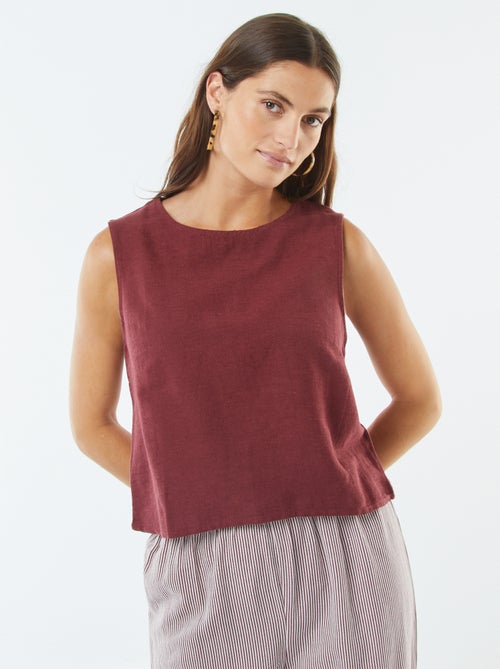 Blouse crop en lin mélangé sans manches - Kiabi