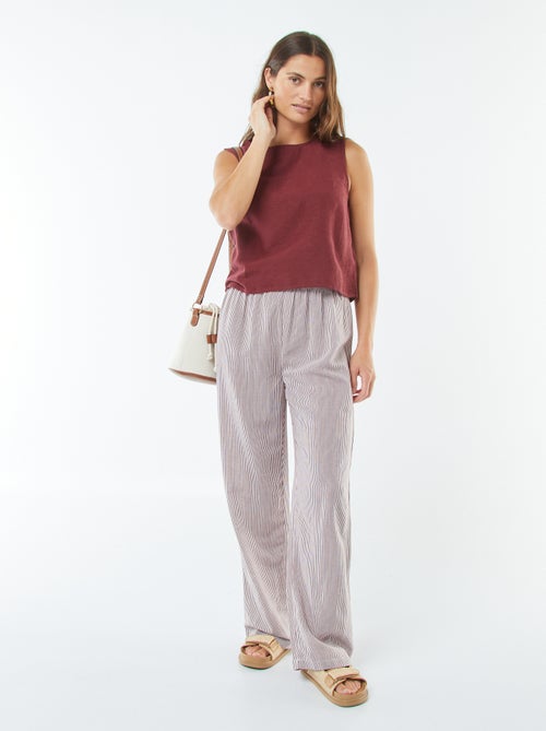 Blouse crop en lin mélangé sans manches - Kiabi