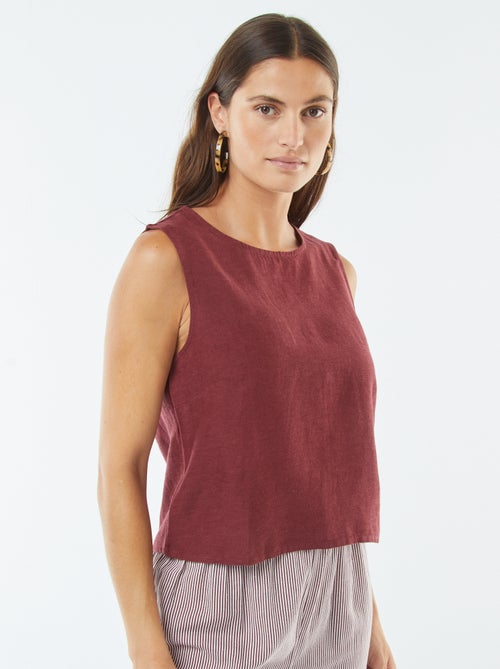 Blouse crop en lin mélangé sans manches - Kiabi