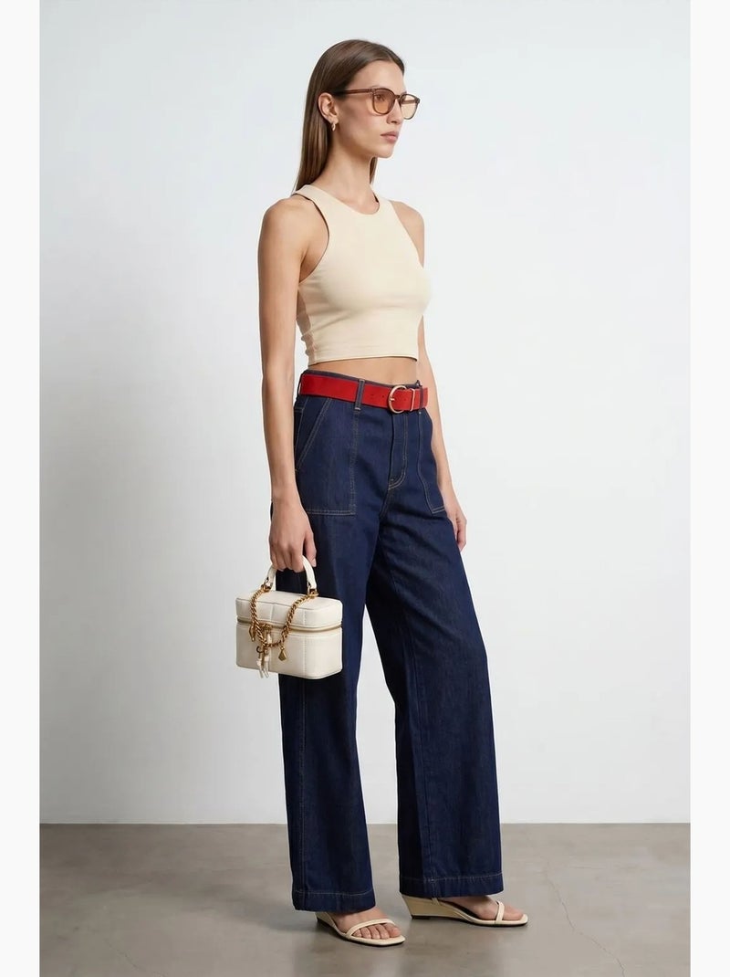 Blouse crop sans manches côtelée dilvin Sable - Kiabi