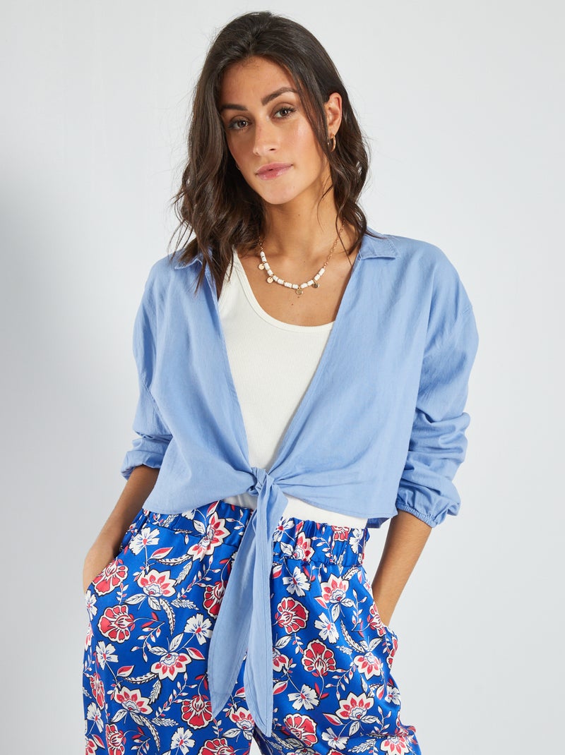 Blouse cropped à col V Bleu - Kiabi