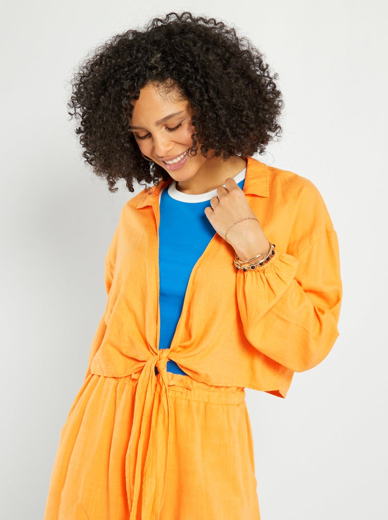 Blouse cropped à col V Orange - Kiabi
