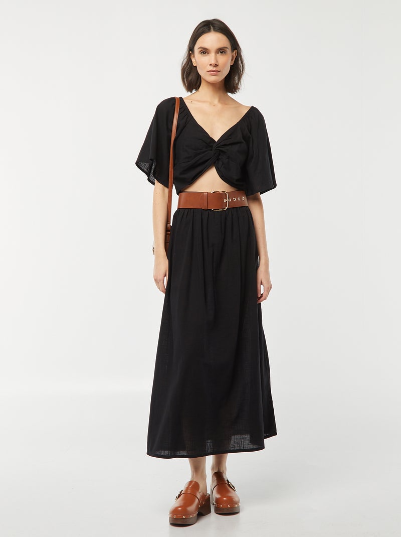 Blouse cropped avec noeud fantaisie et manches forme papillon noir - Kiabi