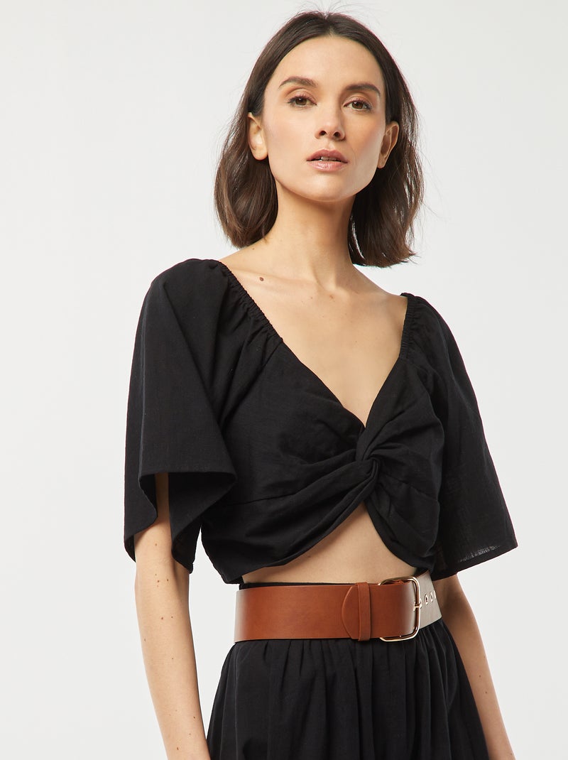Blouse cropped avec noeud fantaisie et manches forme papillon noir - Kiabi