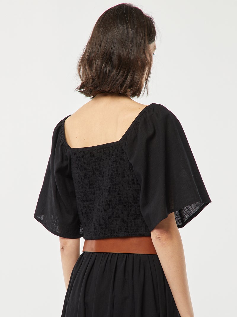 Blouse cropped avec noeud fantaisie et manches forme papillon noir - Kiabi