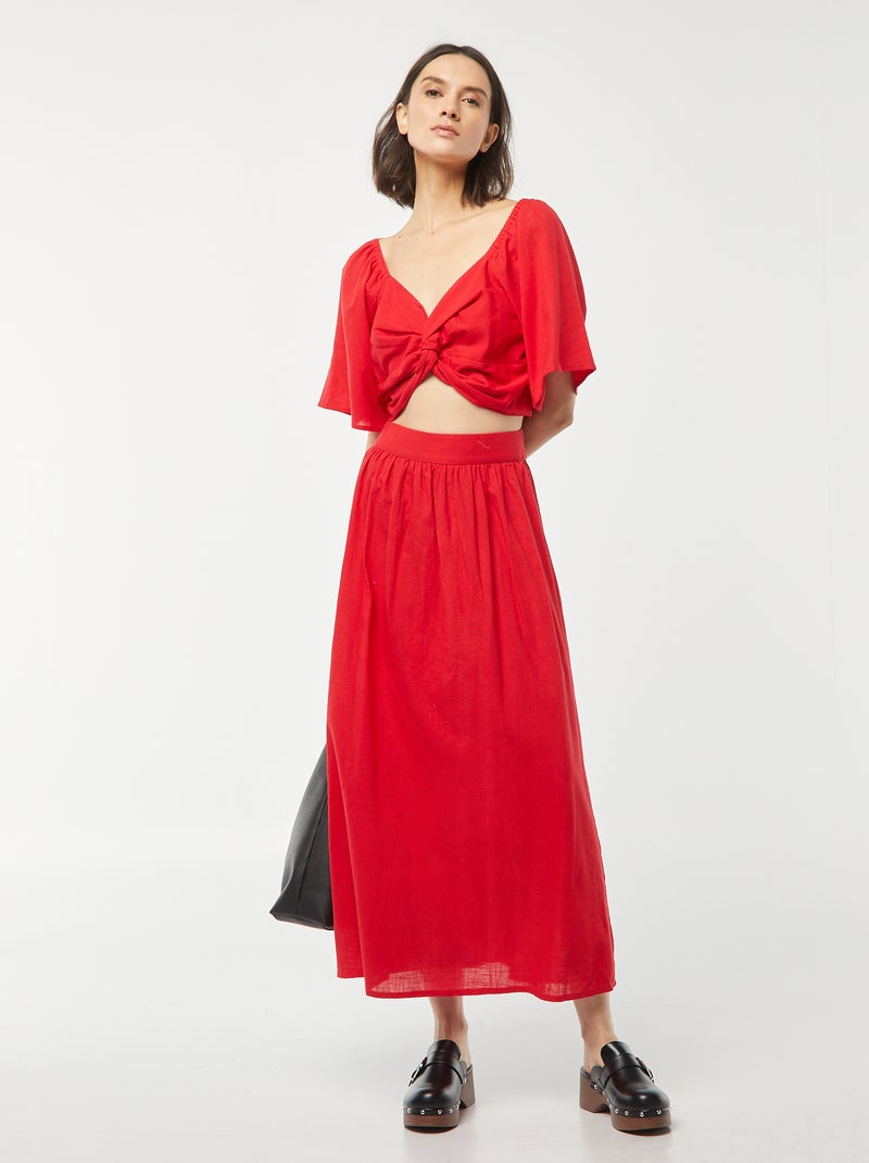 Blouse cropped avec noeud fantaisie et manches forme papillon ROUGE - Kiabi