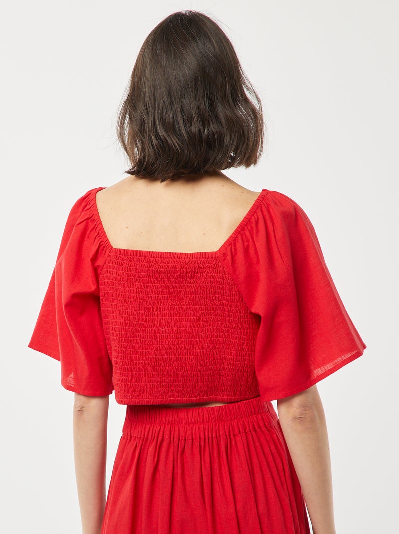 Blouse cropped avec noeud fantaisie et manches forme papillon ROUGE - Kiabi