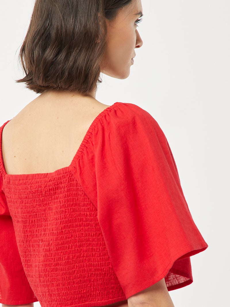 Blouse cropped avec noeud fantaisie et manches forme papillon ROUGE - Kiabi