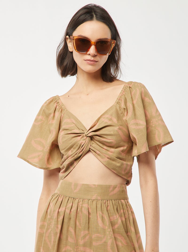 Blouse cropped avec noeud fantaisie et manches forme papillon VERT - Kiabi