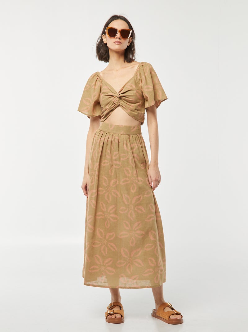 Blouse cropped avec noeud fantaisie et manches forme papillon VERT - Kiabi