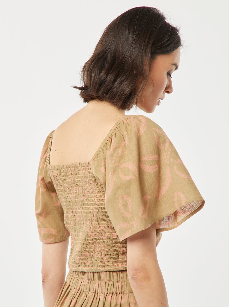 Blouse cropped avec noeud fantaisie et manches forme papillon VERT - Kiabi