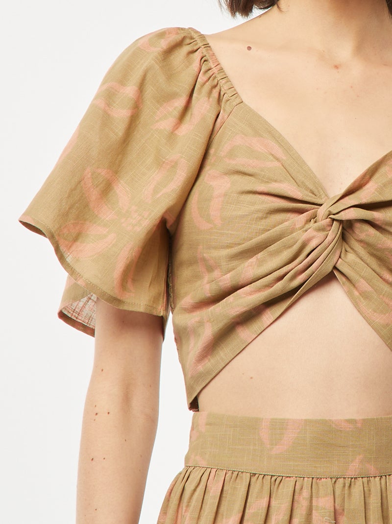 Blouse cropped avec noeud fantaisie et manches forme papillon VERT - Kiabi