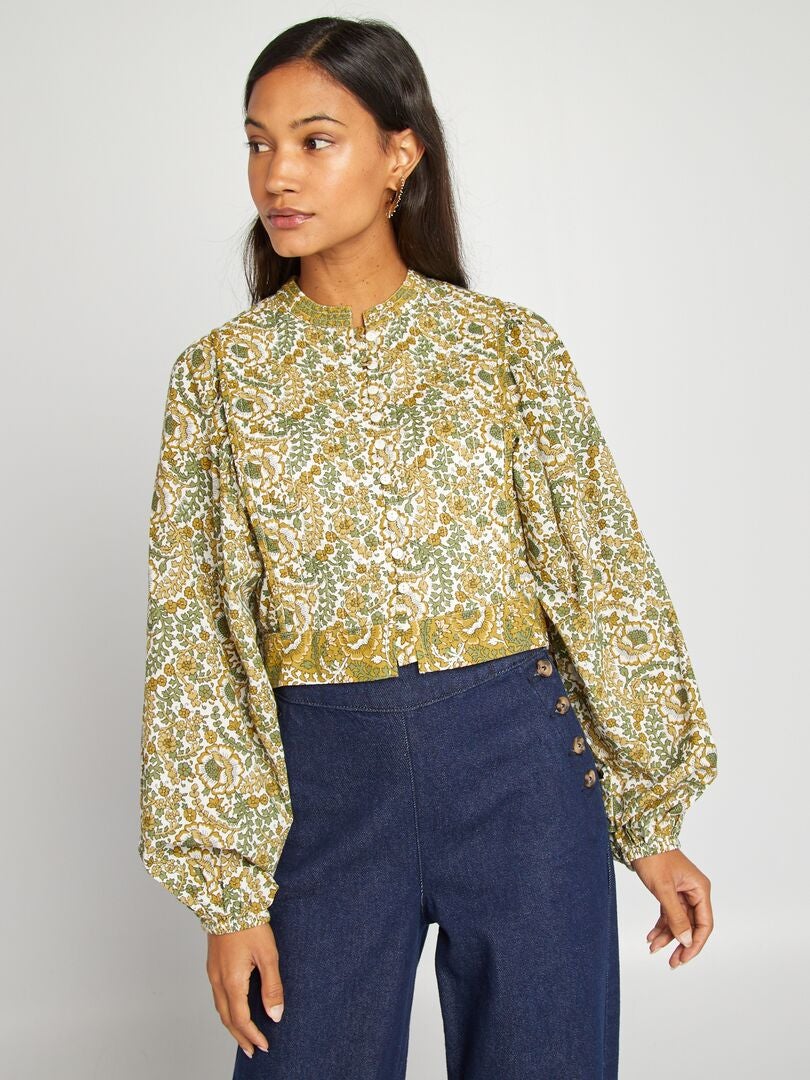 Blouse cropped imprimé ornementé Vert - Kiabi