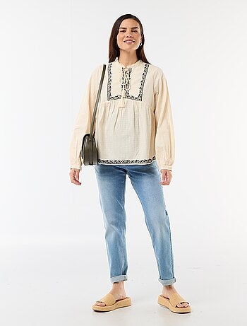 Blouse de maternité brodée en gaze de coton