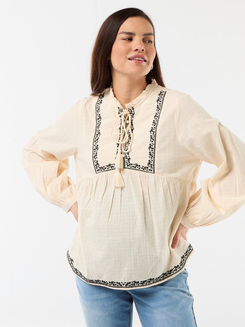 Blouse de maternité brodée en gaze de coton Blanc - Kiabi