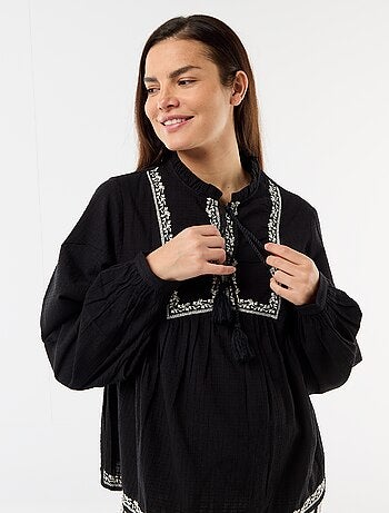 Blouse de maternité brodée en gaze de coton