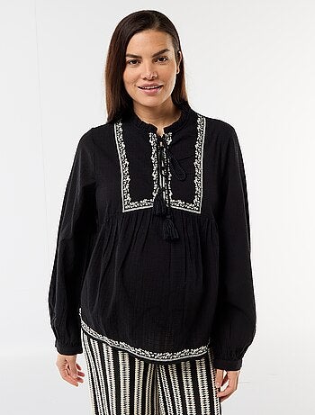 Blouse de maternité brodée en gaze de coton