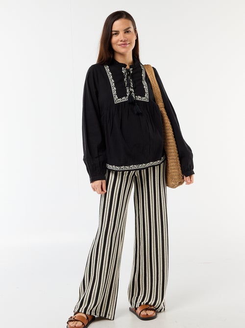 Blouse de maternité brodée en gaze de coton - Kiabi