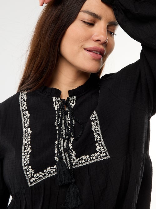 Blouse de maternité brodée en gaze de coton - Kiabi