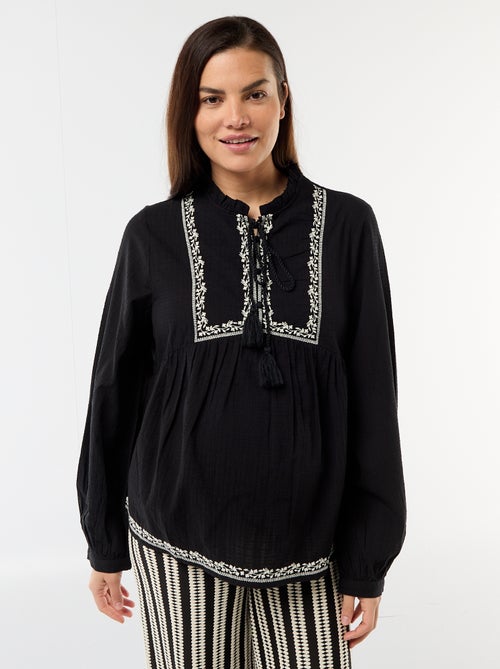 Blouse de maternité brodée en gaze de coton - Kiabi