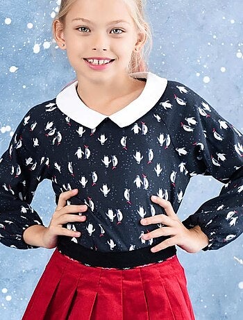 Blouse de Noël pour Imprimé Fantaisie Pingouin col CLAUDINE - La Faute à Voltaire