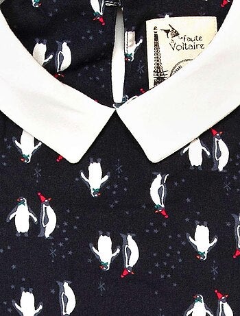 Blouse de Noël pour Imprimé Fantaisie Pingouin col CLAUDINE - La Faute à Voltaire