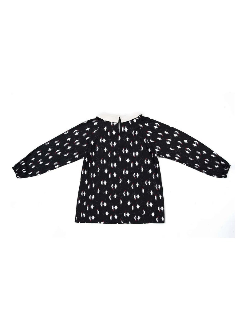 Blouse de Noël pour   Imprimé Fantaisie Pingouin  col CLAUDINE - La Faute à Voltaire Rouge - Kiabi