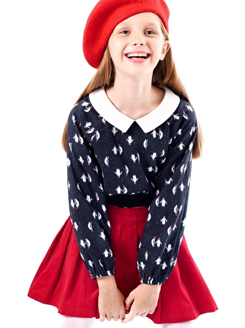 Blouse de Noël pour   Imprimé Fantaisie Pingouin  col CLAUDINE - La Faute à Voltaire Rouge - Kiabi