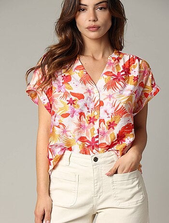 Blouse DIALA en viscose, coupe droite avec imprimé tropical 'Deeluxe'