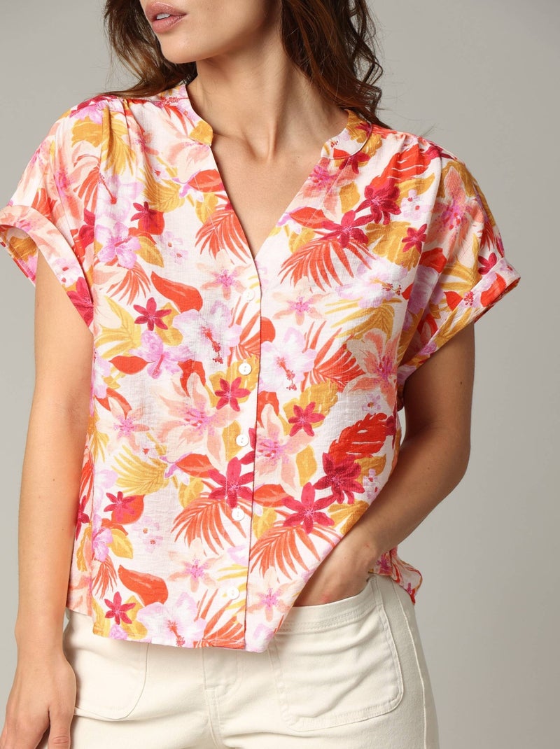 Blouse DIALA en viscose, coupe droite avec imprimé tropical 'Deeluxe' Orange corail - Kiabi