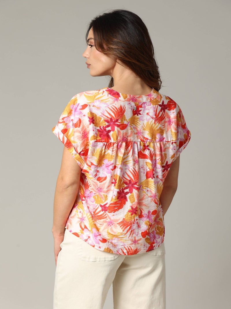 Blouse DIALA en viscose, coupe droite avec imprimé tropical 'Deeluxe' Orange corail - Kiabi