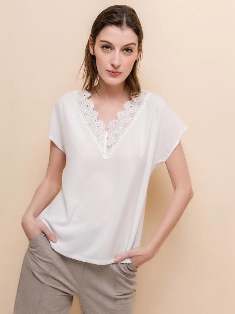 Blouse dos en V blanche Blanc - Kiabi