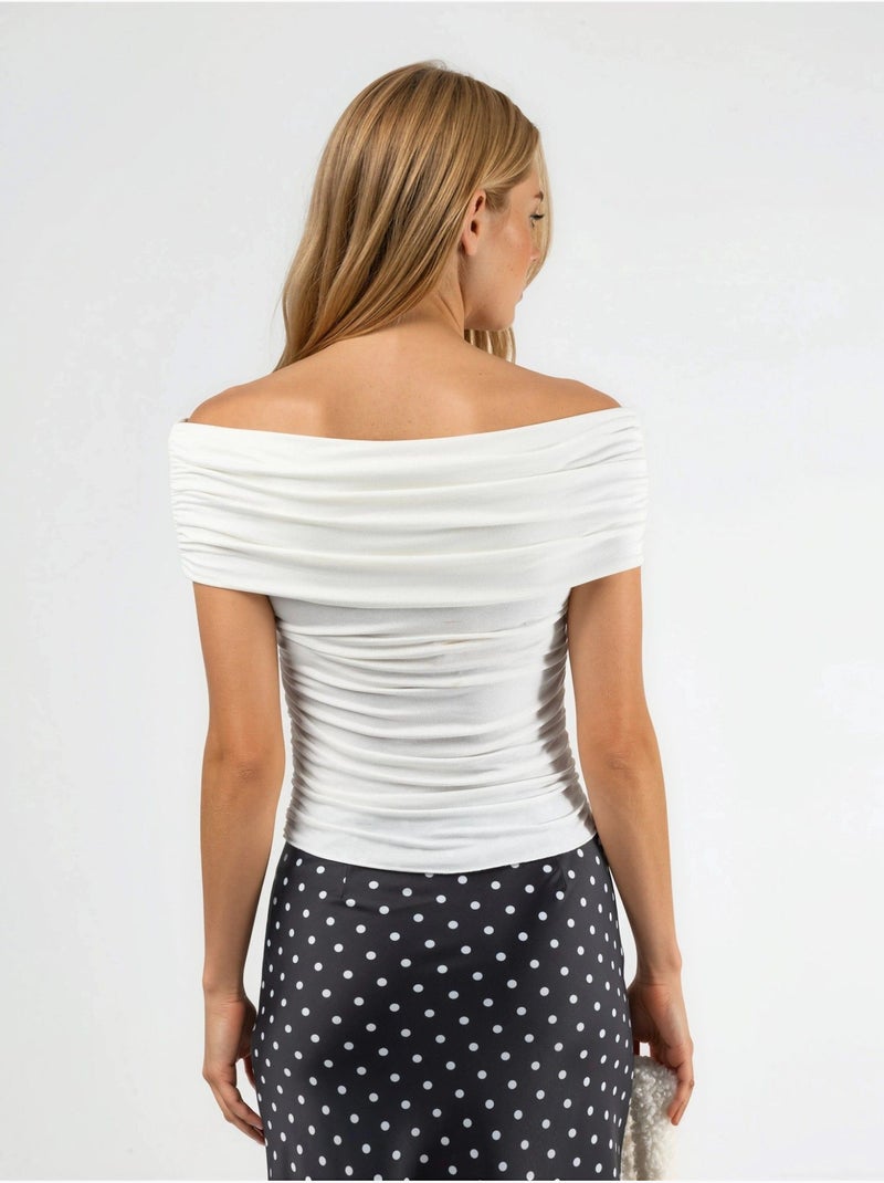 Blouse drapée à épaules dénudées busem Blanc - Kiabi