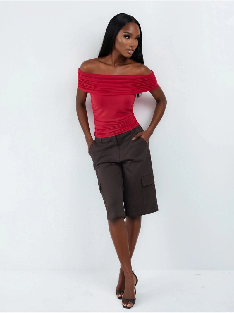 Blouse drapée à épaules dénudées busem Rouge - Kiabi
