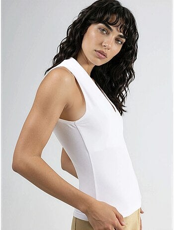 Blouse drapée sans manches avec col en v busem