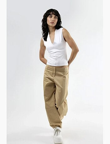 Blouse drapée sans manches avec col en v busem