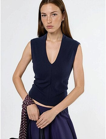 Blouse drapée sans manches avec col en v busem