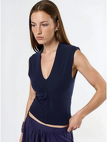 Blouse drapée sans manches avec col en v busem