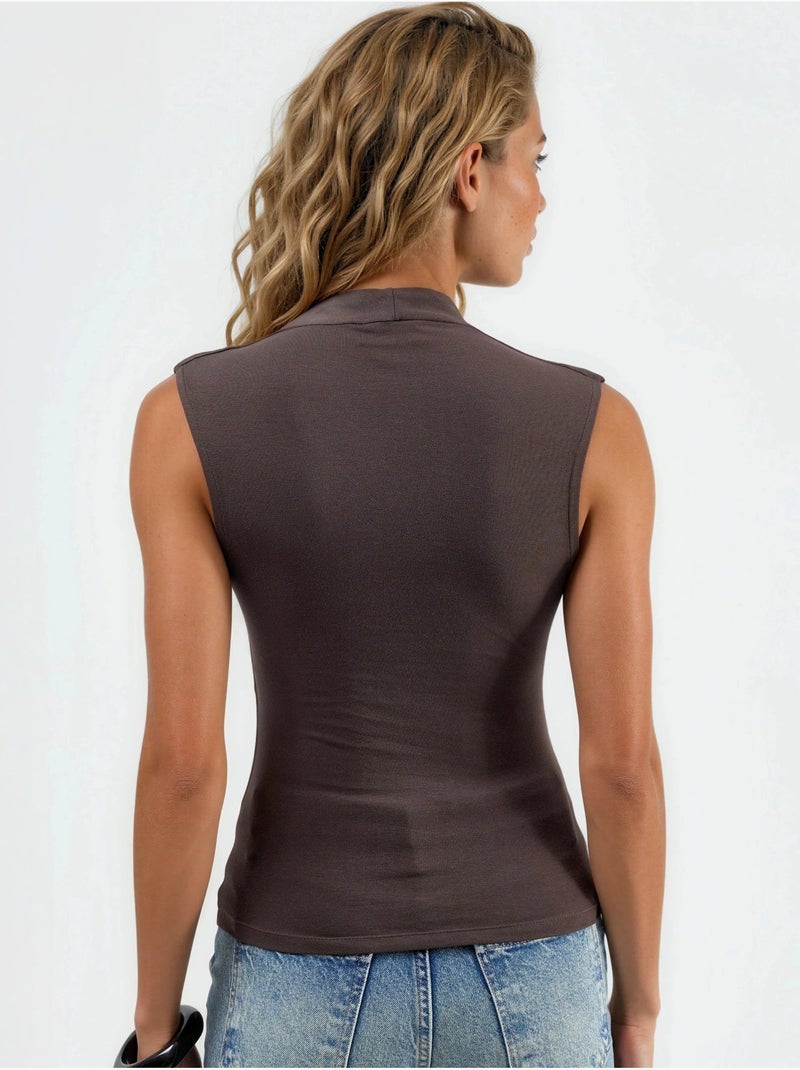 Blouse drapée sans manches avec col en v busem Marron foncé - Kiabi
