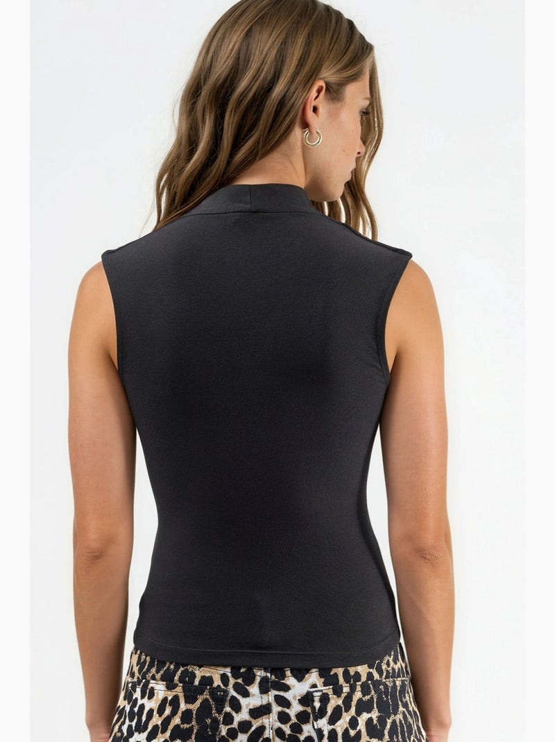 Blouse drapée sans manches avec col en v busem Noir - Kiabi