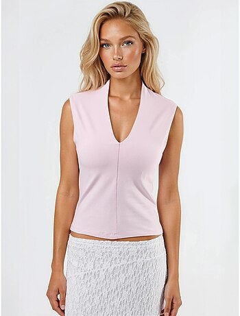 Blouse drapée sans manches avec col en v busem