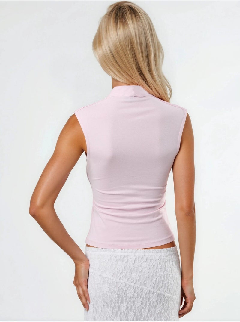 Blouse drapée sans manches avec col en v busem Rose pâle - Kiabi