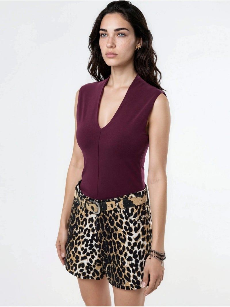 Blouse drapée sans manches avec col en v busem Rouge bordeaux - Kiabi