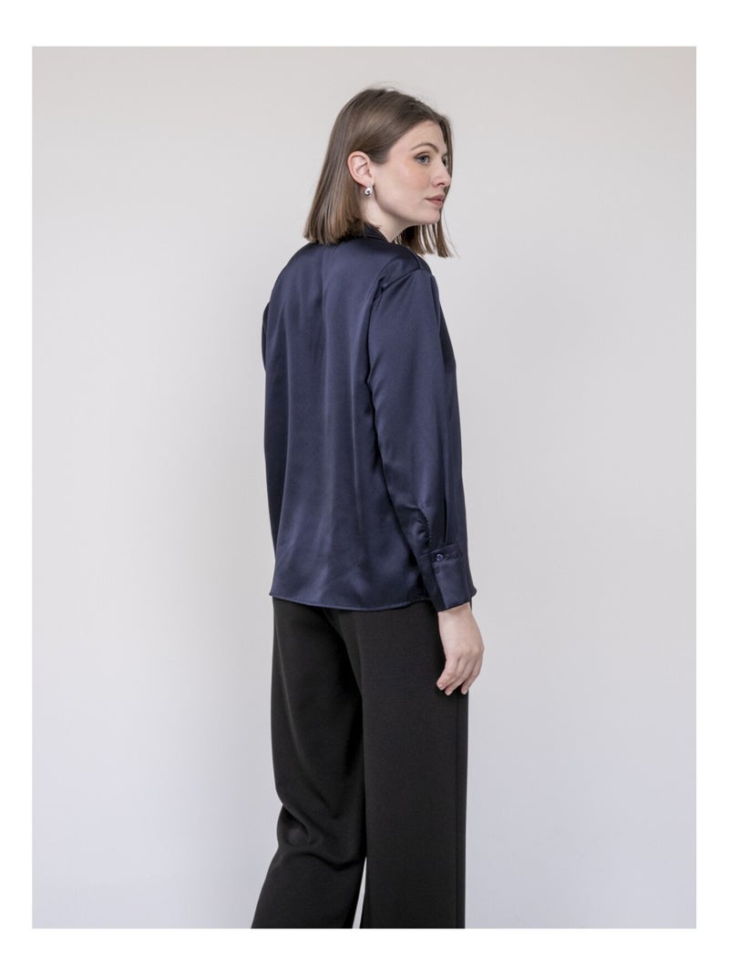 Blouse effet satin OMALIA Bleu marine - Kiabi